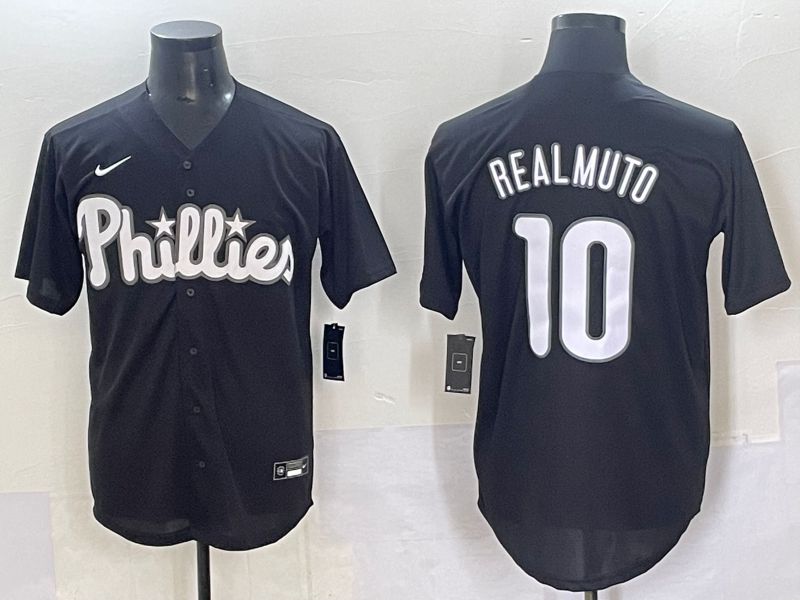 Men 2025 Philadelphia Phillies 10 Realmuto Black Fashion Nike MLB Jersey style 709